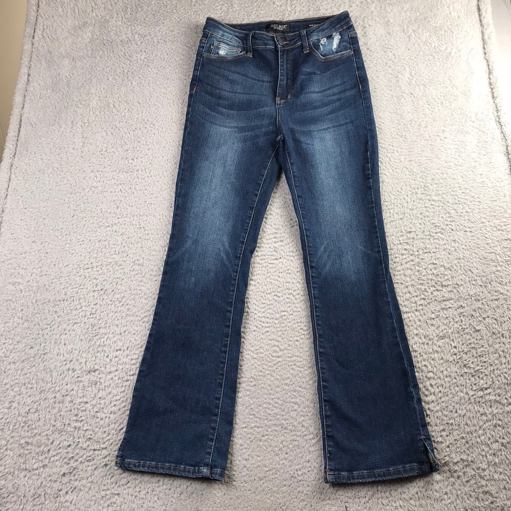 Judy Blue Slim Bootcut Jeans Women 9/29 (29x29) Dark Wash Distressed High Rise